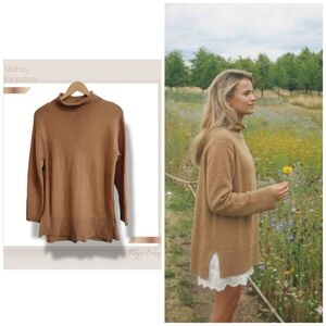 🌿Moth by Anthropologie Tan Oversized Mock Neck Sweater XS Boho Chic